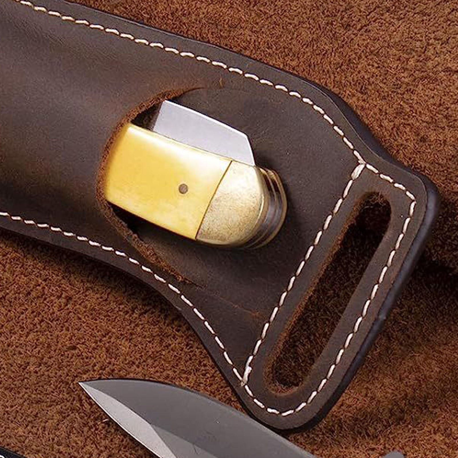 Brown Leather Knife Waist Bag  - đánh giá và giá Edc Carry Essentials